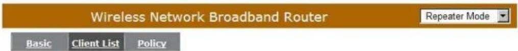 Wireless Network Broadband Router Repeater Mode Basic Client List Policy
