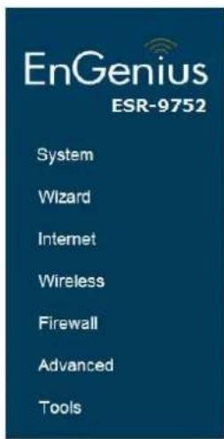 EnGenius ESR-9752 System Wizard Internet Wireless Firewall Advanced Tools