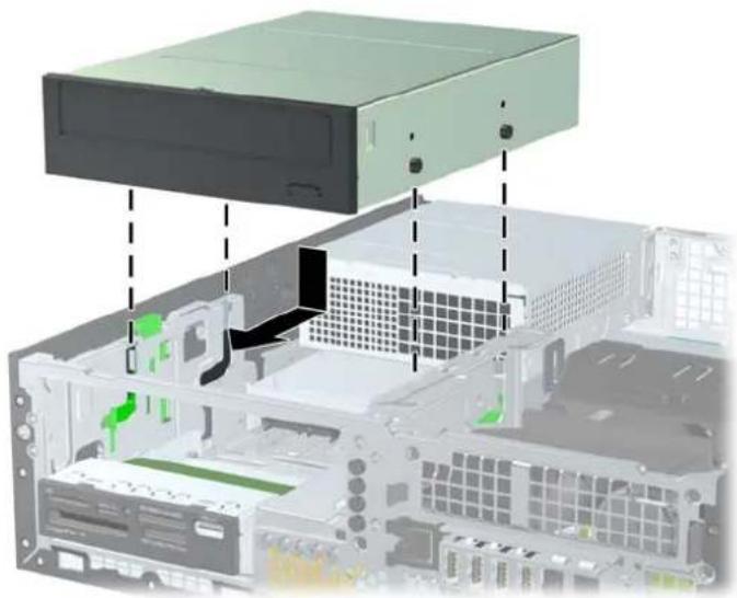 Diagram of an internal drive system showing a CD, drive, and motherboard components (no text or labels)