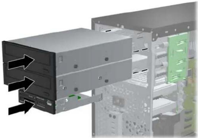Interior view of a computer tower drive showing internal components and memory drives (no text or symbols visible)