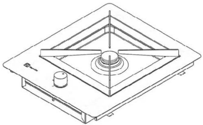 Technical line drawing of a mechanical assembly with concentric square components and a cylindrical component (no text or symbols)