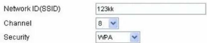 Network ID(SSID) 123kk Channel 8 Security WPA