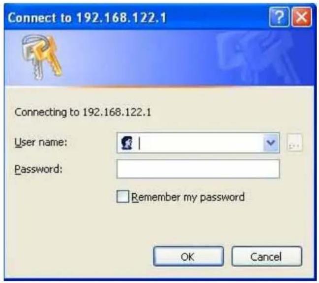 Connect to 192.168.122.1 Connecting to 192.168.122.1 User name: Password: Remember my password OK Cancel