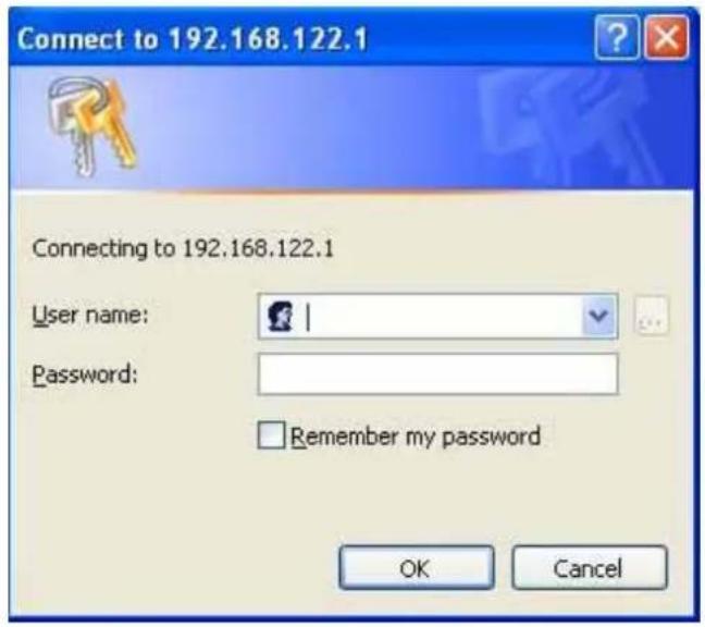 Connect to 192.168.122.1 Connecting to 192.168.122.1 User name: Password: Remember my password OK Cancel
