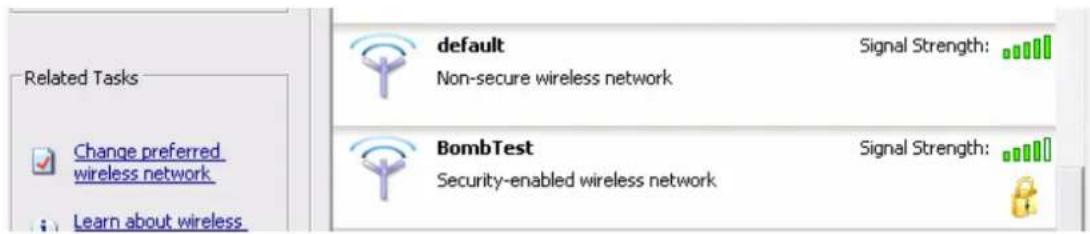 Related Tasks Change preferred wireless network Learn about wireless default Signal Strength: Non-secure wireless network BombTest Security-enabled wireless network Signal Strength: