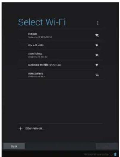 Select Wi-Fi English English with WiFi 92 Voice-Guests vorwireless English with WiFi 16 Audiovox MobileTV 201Gb3 vorpassengers English with WiFi 7 + Other network... Back