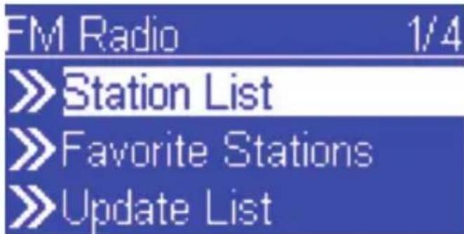 FM Radio 1/4 »Station List »Favorite Stations »Update List