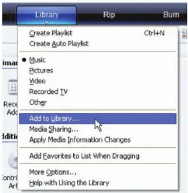 Library Create Playlist Ctrl+N Create Auto Playlist Music Pictures Video Recorded TV Other Add to Library... Media Sharing... Apply Media Information Changes Add Favorites to List When Dragging More Options... Help with Using the Library