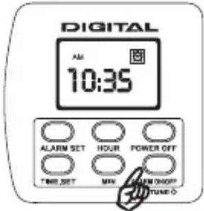 DIGITAL AM 10:35 ALARM SET HOUR POWER OFF TIME_SET MIN ALARM ON/OFF TUNE 0