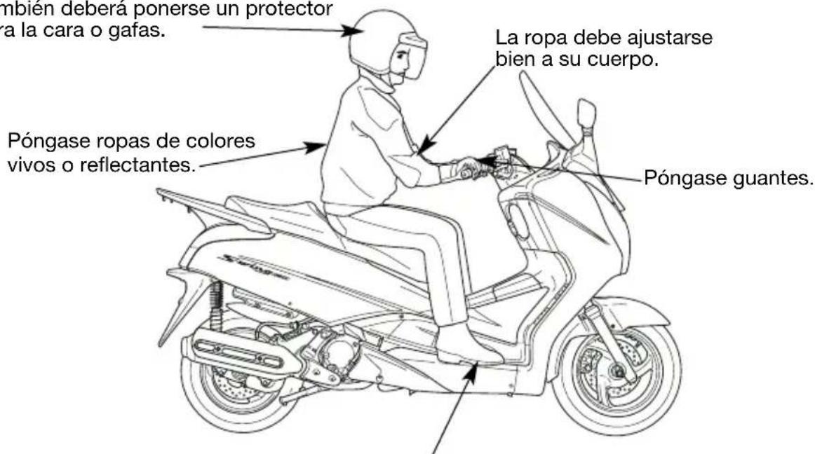bmién deberá ponerse un protector ra la cara o gafas. La ropa debe ajustarse bien a su cuerpo. Póngase ropas de colores vivos o reflectantes. Póngase guantes.