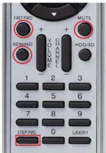 FAST FWD MUTE REWIND VOLUME CHANNEL HDD/SD 1 2 3 4 5 6 7 8 9 STEP FWD 0 USER1