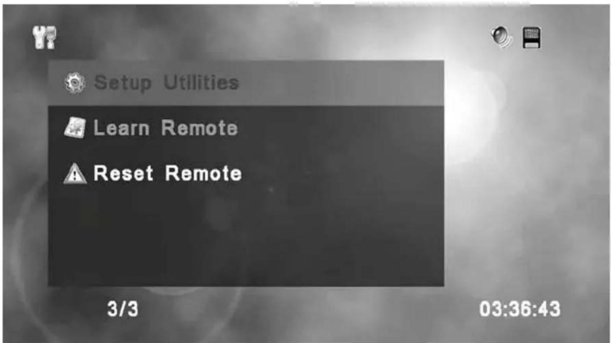 Setup Utilities Learn Remote Reset Remote 3/3 03:36:43