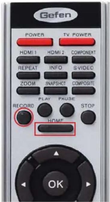 Gefen POWER TV POWER HDMI 1 HDMI 2 COMPONENT REPEAT INFO S-VIDEO ZOOM SNAPSHOT COMPOSITE PLAY PAUSE RECORD HOME STOP HOME OK