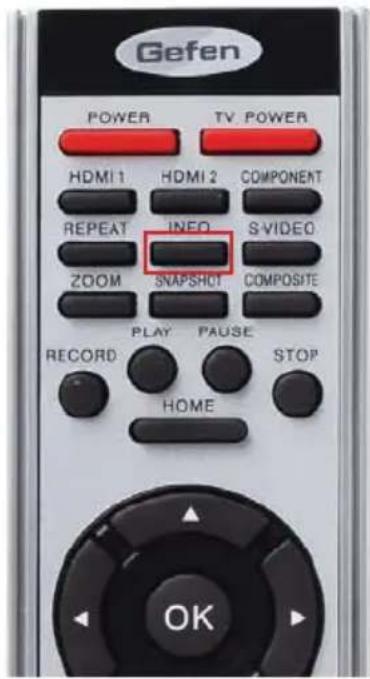 Gefen POWER TV POWER HDMI 1 HDMI 2 COMPONENT REPEAT INFO S-VIDEO ZOOM SNAPSHOT COMPOSITE PLAY PAUSE RECORD STOP HOME OK