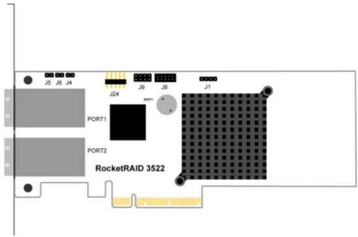 J5 J6 J4 J24 J9 J8 J1 PORT1 PORT2 RocketRAID 3522