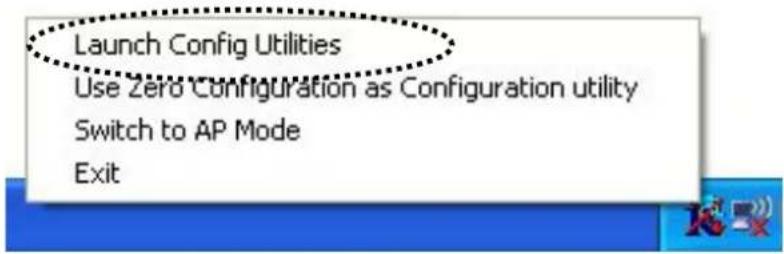 Launch Config Utilities Use Zero Configuration as Configuration utility Switch to AP Mode Exit