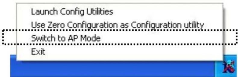 Launch Config Utilities Use Zero Configuration as Configuration utility Switch to AP Mode Exit