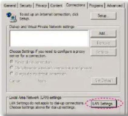 General Security Privacy Content Connections Programs Advanced To set up an Internet connection, disk Setup Setup... Add... Remove Settings Choose Settings If you need to configure a proxy server for a connection. ✓ New dial-up connections ✓ Dial-up when a network connection is not present ✓ 2 ways dial-up default connection Cancel Sairs Get Default Local Area Network (LAN) settings LAN Settings do not apply to dial-up connections. Choose Settings above for dial-up settings. LAN Settings