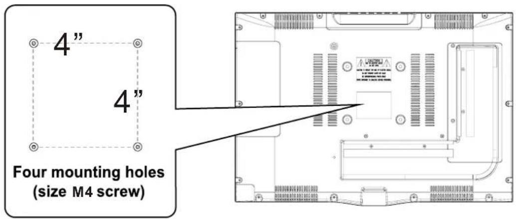 4" 4" Four mounting holes (size M4 screw)