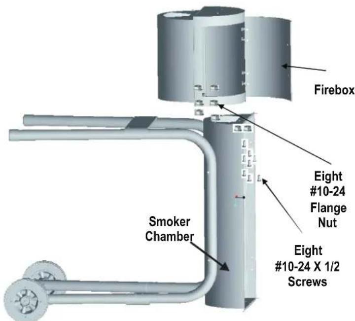 Firebox Eight #10-24 Flange Nut Eight #10-24 X 1/2 Screws Smoker Chamber