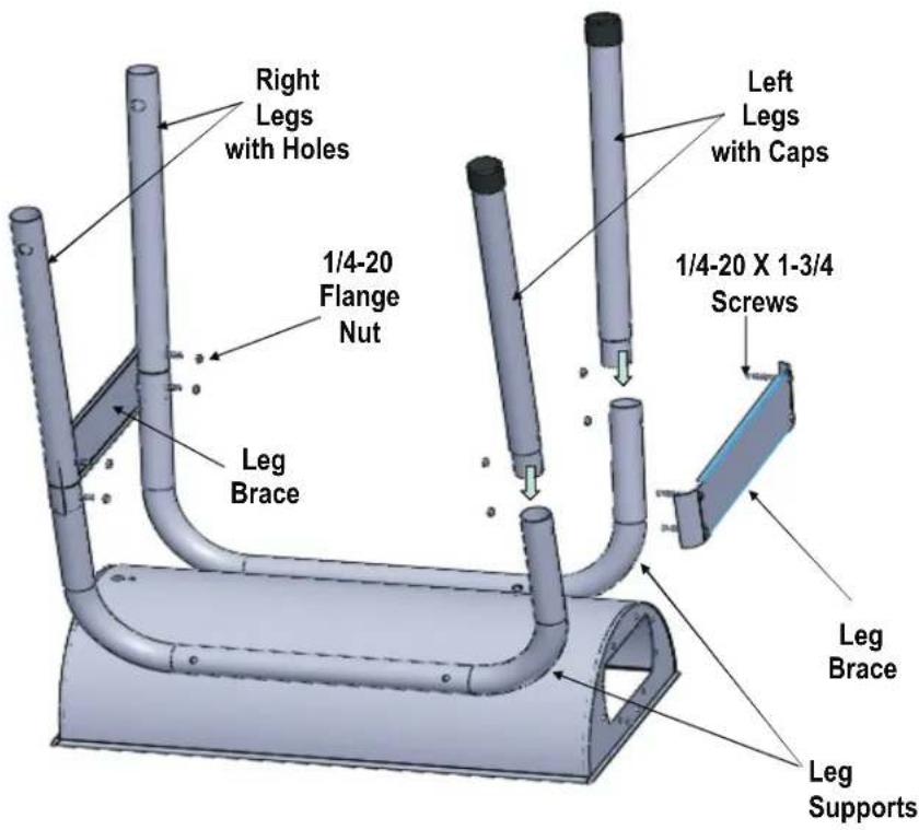 Right Legs with Holes 1/4-20 Flange Nut Leg Brace Left Legs with Caps 1/4-20 X 1-3/4 Screws Leg Brace Leg Supports