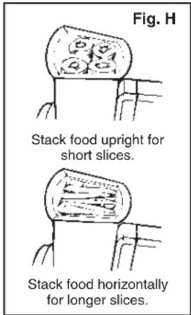 Fig. H Stack food upright for short slices. Stack food horizontally for longer slices.