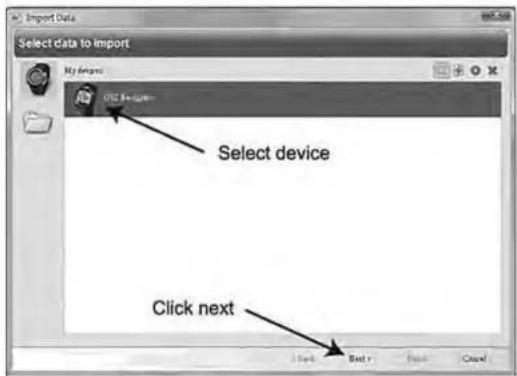 Import Data Select data to import My Devices DOS No-System Select device Click next Start Next Save Cancel