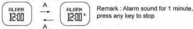 RLFRM 12:00 A ← A RLFRM 12:00° Remark : Alarm sound for 1 minute, press any key to stop