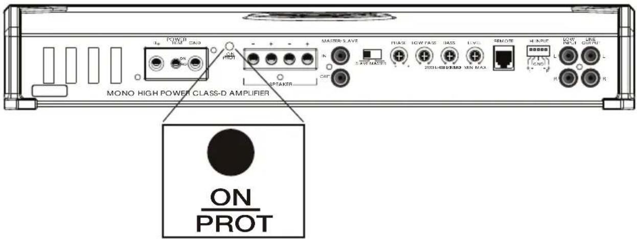 MONO HIGH POWER CLASS-D AMPLIFIER ON PROT POWER II 1.0Ω 1.0Ω 2.0Ω ON PROT MASTER'S AVE IN 3.0V F MADS PHASE ICW PA25 BASS LVS REMOTE H I N P U T 2001-4800-2500 MIN MAX ICN R LOW INPUT LINE OUTPUT