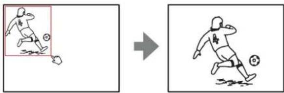 Diagram showing a soccer player jumping to catch the ball, with a magnified inset highlighting the action.