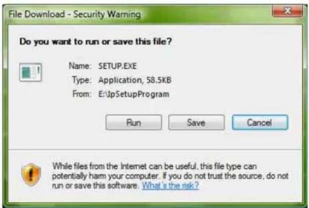 File Download - Security Warning Do you want to run or save this file? Name: SETUP.EXE Type: Application, 58.5KB From: E:\UpSetupProgram Run Save Cancel While files from the Internet can be useful, this file type can potentially harm your computer. If you do not trust the source, do not run or save this software. What's the risk?