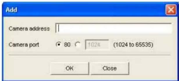 Add Camera address Camera port 80 1024 (1024 to 65535) OK Close