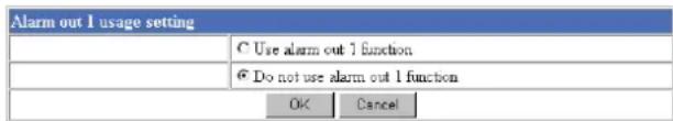 Alarm out 1 usage setting Use alarm out 1 function Do not use alarm out 1 function OK Cancel