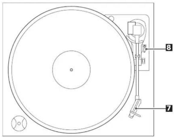 Technical diagram of a rotary disc with labeled parts 7 and 8, showing center and base circular features.