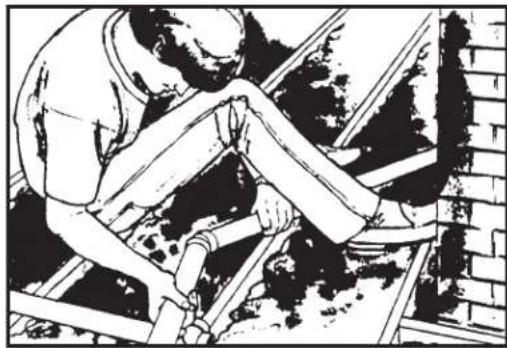 Black-and-white illustration of a person working on scaffolding with tools, no visible text or symbols