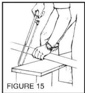 Illustration of a person using a tool on a wooden surface, labeled 'FIGURE 15' (no other text or symbols)