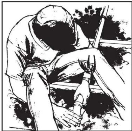 Black-and-white illustration of a person working on a bench with tools, no visible text or symbols