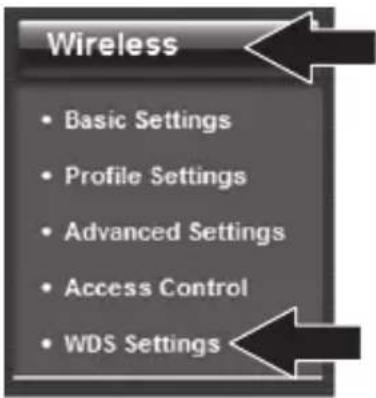 Wireless • Basic Settings • Profile Settings • Advanced Settings • Access Control • WDS Settings