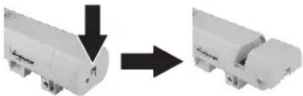 Diagram showing a mechanical component before and after transformation, with no visible text or symbols.