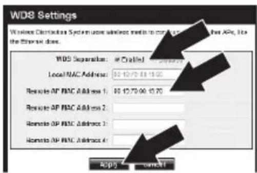 WDS Settings Wireless Classification System user wireless mode to control the IPe, it is the Ethernet does. WDS Separation: C:\Created\Local MAC Address Local MAC Address: $5.10/70 48.19/20 Remote AP MAC Address 1: $5.15/70 00.15/70 Remote AP MAC Address 2: Remote AP MAC Address 3: Remote AP MAC Add…