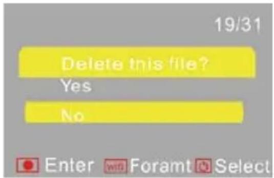 19/31 Delete this file? Yes No Enter w Foramt Select