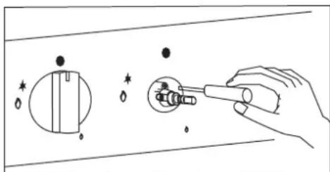 Diagram illustrating a hand using a tool to adjust a circular component, with star symbols indicating motion or defects.