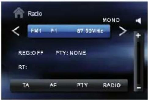 Radio MONO FM1 P1 67.50MHz REG:OFF PTY: NONE RT: TA AF PTY RADIO