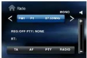 Radio FMI P1 87.50MHz MONO REG:OFF PTY: NONE RT: TA AF PTY RADIO