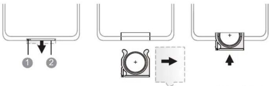 Diagram showing three stages of a mechanical or electrical component with numbered labels and directional arrows indicating movement.