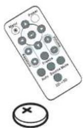 Diagram of a remote control with labeled buttons and a circular button symbol