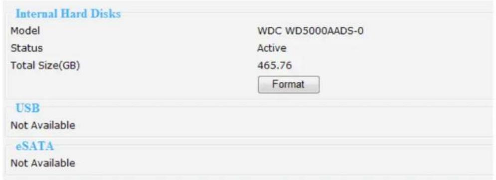 Internal Hard Disks Model WDC WD5000AADS-0 Status Active Total Size(GB) 465.76 Format USB Not Available eSATA Not Available