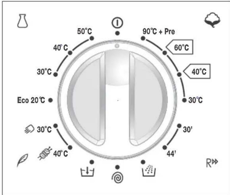 50°C 40°C 30°C Eco 20°C 30°C 40°C 90°C + Pre 60°C 40°C 30°C 30' 44' 30° 40°C R