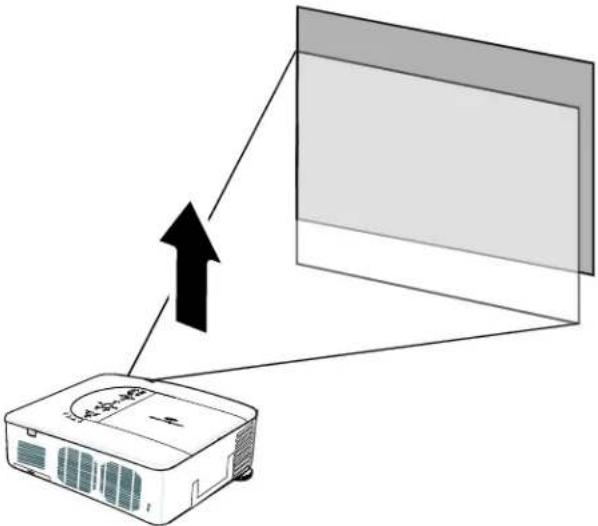 Diagram showing a projector connected to a screen, with an upward arrow indicating direction or interaction.