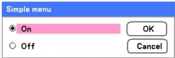 Simple menu On Off OK Cancel